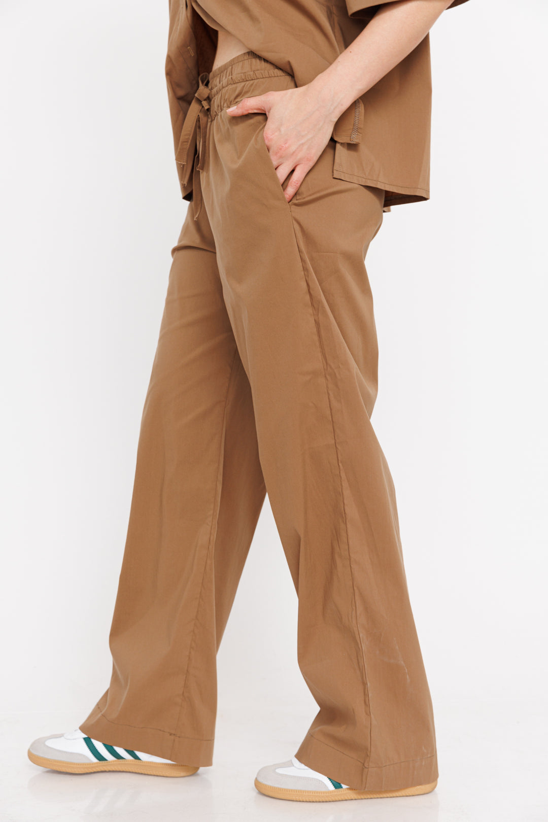 מכנסיים עם חגורת מותן כפולה Margalit בצבע חום