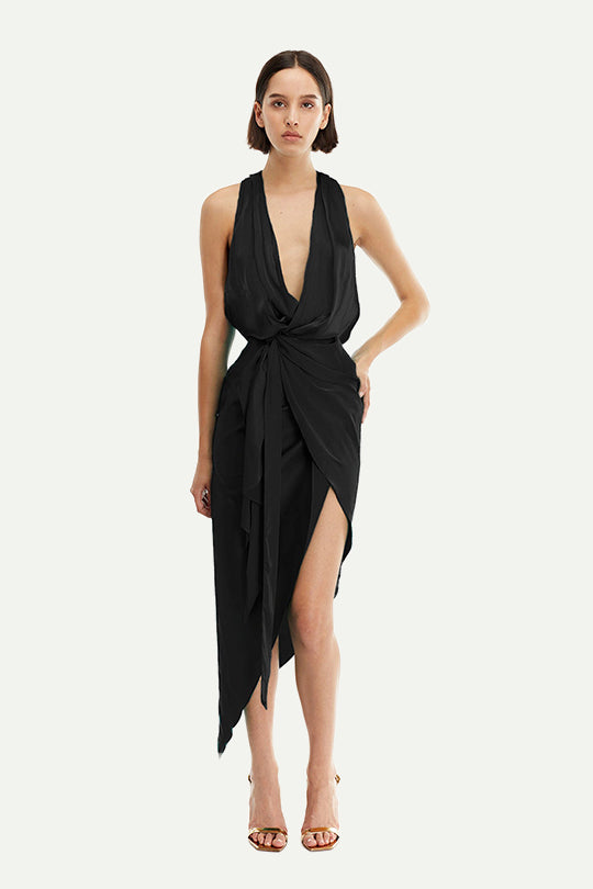 שמלה א- סימטרית Perry בצבע שחור
